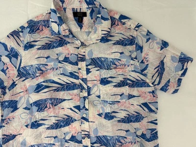 CLUB ROOM blue floral LINEN casual short sleeve shirt Men's XXL - Image 1 of 2
