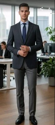 Burberry's Wool Sport Coat  Dark Gray Subtly Plaid Blazer 44L Based on Sze Chart - Image 1 of 4