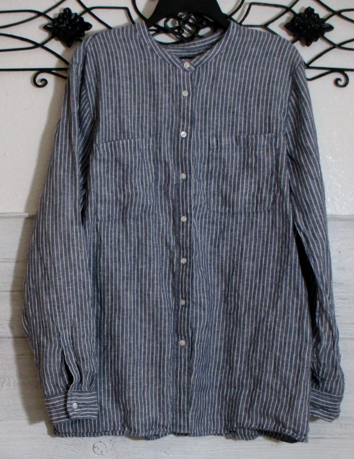 Blusa Lands' End feminina de linho tamanho XL manga longa listrada multicolorida gola redonda - Imagem 1 de 4