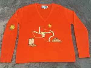Vintage LeRoy Women’s Sweater Knitwear Texas Longhorn Orange Large - Picture 1 of 8