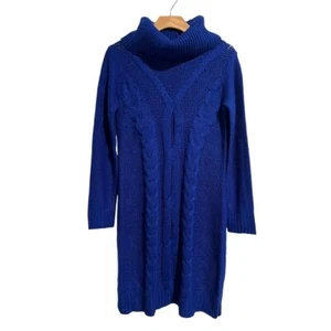 Nina Leonard Sweater Dress Women's Size S Cowl Neck Cable Knit Bright Blue NEW - Picture 1 of 9