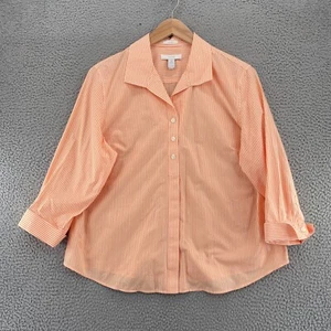 Camisa Chicos Mujer 3 US Extra Grande Naranja Rayas Sin Hierro Cuello Abotonado - Imagen 1 de 10