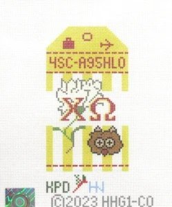 Kangaroo Paw Designs Chi Omega Sorority Tag Handpainted Needlepoint Canvas - Picture 1 of 1