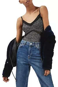 Topshop Sequin Mesh Panel Body UK 6 JS001 KK 07 - Picture 1 of 5