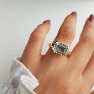 4 Karat Nicht Erhitzt Santa Maria Blau Aquamarin 14K Gelbgold Groß Cocktail Rind - Bild 1 von 5