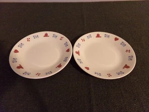 Corelle Hometown Bread Salad Dessert Plates 6 3/4" Red White Blue Ivory Set of 2 - Picture 1 of 4