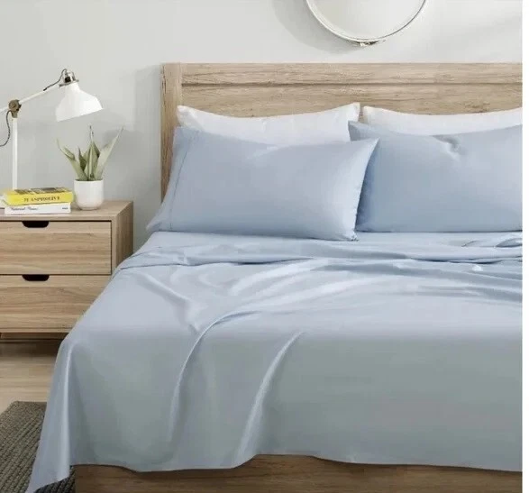 Full SHEET 100 Organic Cotton Solid Set Sky- Kindlier COLOR Blue