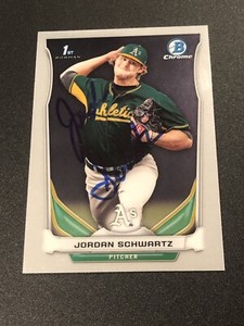 Jordan Schwartz Signed 2014 Bowman Draft Chrome Card Auto Oakland Athletics COA