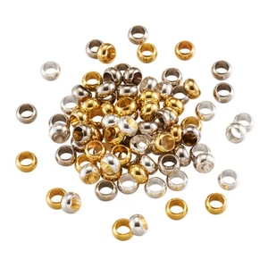 100pcs Brass European Large Hole Beads Rondelle Smooth Loose Spacer Charms 7x4mm - Picture 1 of 33