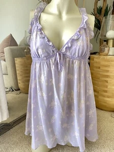 Victoria’s Secret Y2K 00s Lavender Floral Slip Nightie Lingerie Babydoll L Sheer - Picture 1 of 4