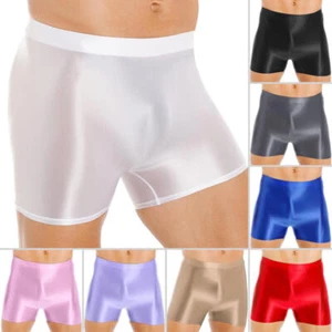 Mens Oil Shiny Glossy Trunks Short Leggings High Elastic Boxer Shorts Underpants - Picture 1 of 25