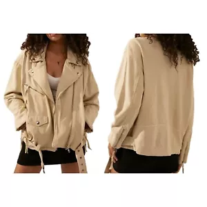 Chaqueta de Moto Tejida Free People Rebel en Crema Vainilla Talla Grande - Imagen 1 de 11