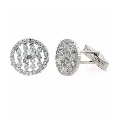 .925 Sterling Silver CZ Striped Round Men's Cufflinks - Image 1 of 1