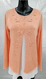 Lord & Taylor Cardigan Sweater Size M Button Up Embroidered Flowers VTG - Picture 1 of 15