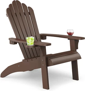 Home Plastic Adirondack Chair Outdoor, Outdoor Fire Pit Chair with Cup Holder, A - Picture 1 of 8