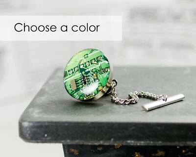 RECYCLED CIRCUIT BOARD Tie Clasp Tack Pin Geek Nerd Cyberpunk Gift CHOOSE COLOR - Image 1 of 4