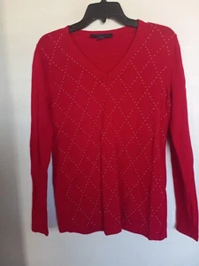 Tommy Hilfiger Pullover mit Nieten Argyle Baumwolle Rot Größe M - Bild 1 von 3