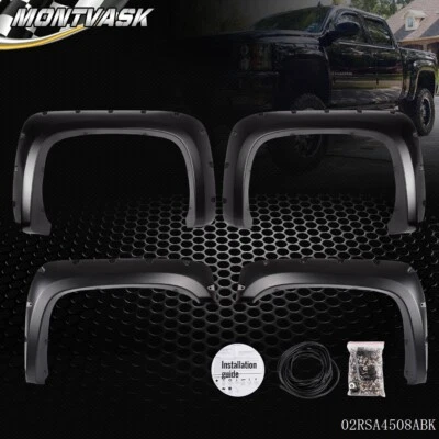 4pc Fit For 07-13 Chevy Silverado 1500 2500HD 3500HD Black Pocket Fender Flares - Image 1 of 4