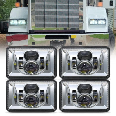 Chrome DOT 4x6'' LED Headlights SET for Kenworth T800 T400 T600 W900B Classic - Image 1 of 4