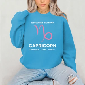 Capricorn Zodiac Sweatshirt, Anthropologie Inspired, Ambitious, Honest, Loyal, - Picture 1 of 100