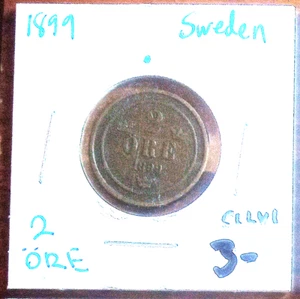 SWEDEN 1899 2 Ore Coin; A Seriously Old-School Scandinavian Coin, FREE SHIPPING! - Picture 1 of 2