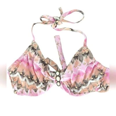 Nuevo con etiquetas Top de natación Coco Reef con aros halter multicolor con piedras blancas 32/34C Foto 1 de 4