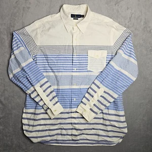 Ralph Lauren Shirt Mens XXL White Blue Striped Classic Fit Pocket Button Up - Picture 1 of 8