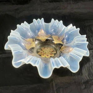 Antique 20/30s Goofus Opalescent Glass Candy Dish Ribbon Bordered w/Gold Enamel - Picture 1 of 8
