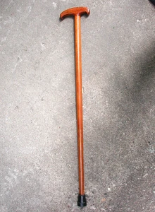 VINTAGE 32" WOODEN BROWN CANE WALKING STICK WITH RUBBER BOTTOM - Picture 1 of 7