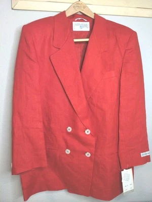 Vintage 80s International Scene Blazer New Wave Red Linen Sz 12 - Image 1 of 4