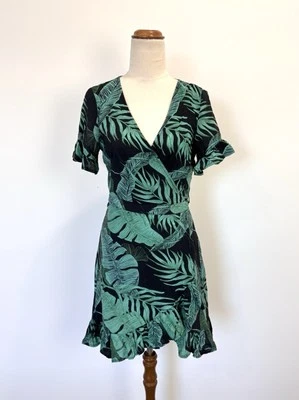 Vestido envolvente Sunny Girl para mujer 10 M negro verde floral manga con volantes boho informal Foto 1 de 4