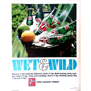 7-Up Soda Erfrischungsgetränk 1966 Printwerbung Wet & Wild First Against Thirst 10,5"X13" - Bild 1 von 3