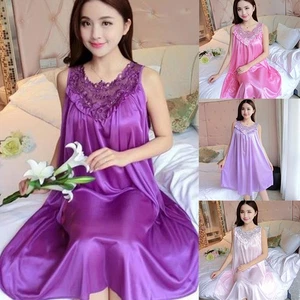 Übergröße seidiges Damen Nachtkleid Damen Nachthemd Nachtwäsche Satin locker - Bild 1 von 25