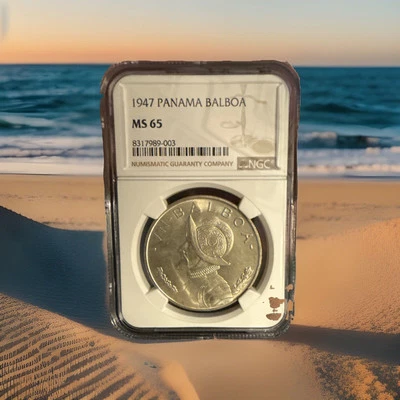 1947 MS 65 PANAMA SILVER 1 BALBOA VASCO NUNEZ DE BALBOA NGC SCARCE GEM BU - Image 1 of 4
