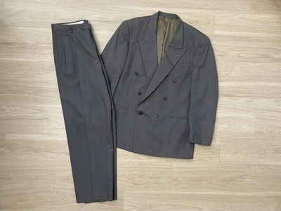 VTG Christian Dior Double Breasted Pinstripe Suit Men’s 41R Pants 34x29 Grey USA - Image 1 of 4