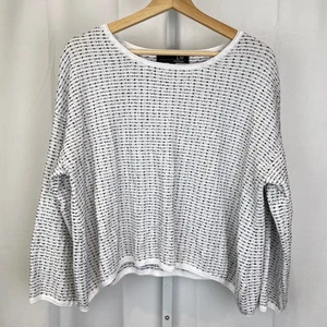 LIV by Habitat Textured Dot Swing Pullover Knit Top Long Sleeve White Black M - Picture 1 of 8