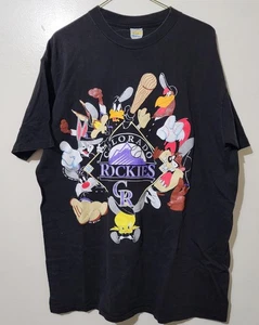 VTG 1994 Colorado Rockies Looney Tunes Taz Bugs Bunny Tweety T-Shirt L 22.5x31" - Picture 1 of 5