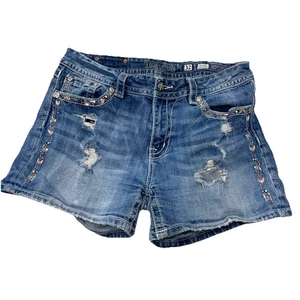 Pantalones Cortos Miss Me Jeans Para Mujer 32 Azul Curvilíneo Tiro Medio Estrás Denim Envejecido - Imagen 1 de 10