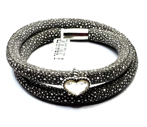 Brighton Woodstock Gray Polkadot Double Bracelet 16in NWT + Corina Heart Bead - Picture 1 of 6