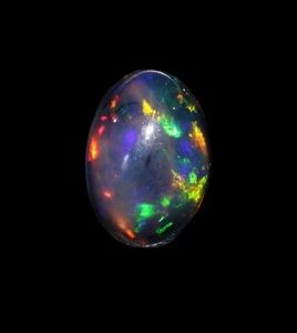 Natural Ethiopian Multi Fire Black Opal Oval Cabochon Loose Gemstone 3.15 Cts - Picture 1 of 6
