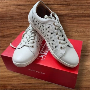 PIKOLINOS Off-White Lagos Leather Floral Cut Out Sneakers. Sz. 38 (7.5/8) - Picture 1 of 9