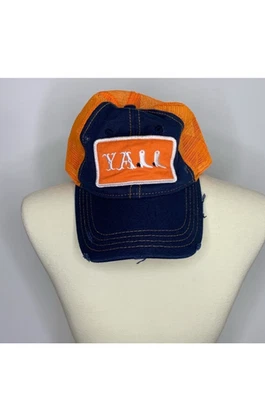 Trucker Hat Orange and Blue Country Y’all Patch SnapBack Distressed - Image 1 of 4