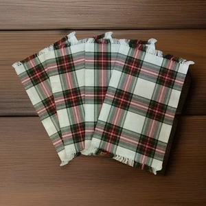 Set of 4 Pier 1 Plaid Woven Cloth Placemats Red White Green Fringe EUC - Picture 1 of 8