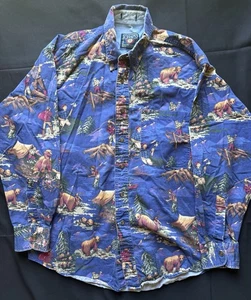 Camisa Ralph Lauren Chaps Para Hombre Grande De Colección Años 90 Botón Delantero Estampado Salvaje - Imagen 1 de 22