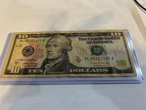 PL 31111131 A-Binary 6 Of A Kind 1's $10 Dollar-Special-Fancy Ser # 2017A Note - Picture 1 of 2