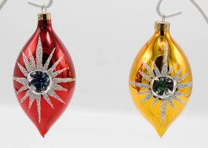 2 Vintage mundgeblasene Glas doppelter Einzug Träne Weihnachtsschmuck Glitzer Starburst - Bild 1 von 23