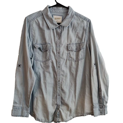 Camisa a presión Arizona Jeans Co. LS para hombre, talla XXL, azul claro 100 % algodón bolsillos Foto 1 de 4