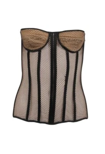 Tom Ford Bustier Corset Top Size 42 Black Tan Mesh Side Zip Tie Back Gurtle - Picture 1 of 12