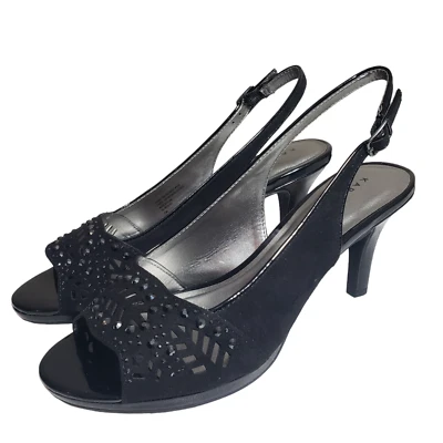 Zapatos de salón Karen Scott para mujer brooke negros estrás punta abierta talla 7,5 M Foto 1 de 4