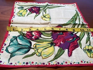 Vintage HERZMAN Red & Yellow Tulips Hankie 💌 VGC - Picture 1 of 2